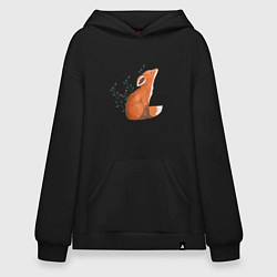 Толстовка-худи оверсайз Лисица и листики, цвет: черный