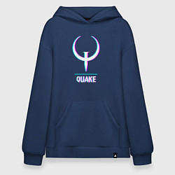 Толстовка-худи оверсайз Quake в стиле glitch и баги графики, цвет: тёмно-синий
