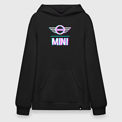 Толстовка-худи оверсайз Значок Mini в стиле glitch, цвет: черный