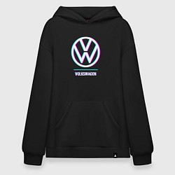 Толстовка-худи оверсайз Значок Volkswagen в стиле glitch, цвет: черный