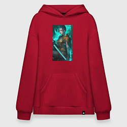Толстовка-худи оверсайз Девушка самурай киберпанк, цвет: красный