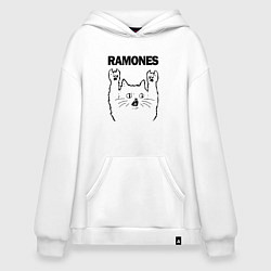 Толстовка-худи оверсайз Ramones - rock cat, цвет: белый