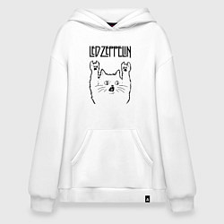 Толстовка-худи оверсайз Led Zeppelin - rock cat, цвет: белый