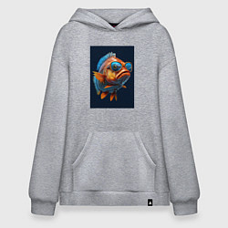 Толстовка-худи оверсайз Рыба карп в солнечных очках, цвет: меланж
