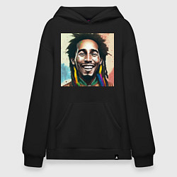Толстовка-худи оверсайз Боб Марли полон счастья Арт новой школы, цвет: черный