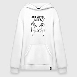 Толстовка-худи оверсайз Hollywood Undead - rock cat, цвет: белый