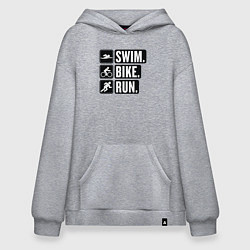 Толстовка-худи оверсайз Swim bike run, цвет: меланж