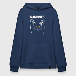 Толстовка-худи оверсайз Ramones rock cat, цвет: тёмно-синий