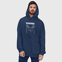 Толстовка-худи оверсайз Ramones rock cat, цвет: тёмно-синий — фото 2