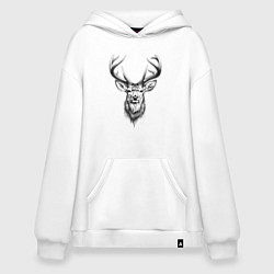 Толстовка-худи оверсайз Голова оленя эскиз, цвет: белый