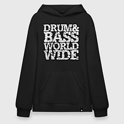 Толстовка-худи оверсайз Drum and bass world wide, цвет: черный