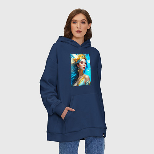 Худи оверсайз Стихия Воздуха в женском обличии - нейросеть / Тёмно-синий – фото 3