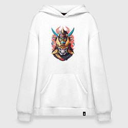 Толстовка-худи оверсайз Самурай в традиционной маске, цвет: белый
