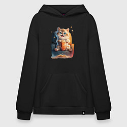 Худи оверсайз Веселый котик с попкорном