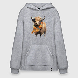 Толстовка-худи оверсайз Буйвол в шарфе, цвет: меланж