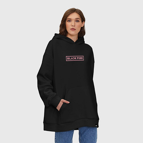 Худи оверсайз Black pink - logotype - South Korea / Черный – фото 3