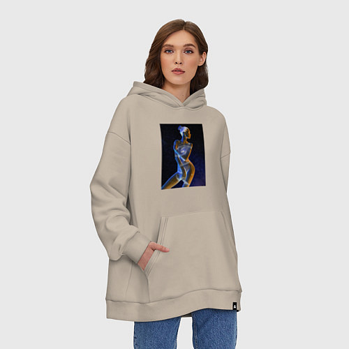 Худи оверсайз Неоновая девушка-галактика среди звезд / Миндальный – фото 3