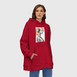 Толстовка-худи оверсайз Ажурный портрет - нейросеть, цвет: красный — фото 2