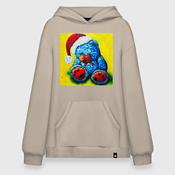 Худи оверсайз Плюшевый синий Санта мишка