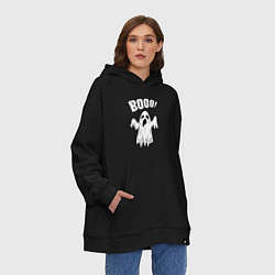 Толстовка-худи оверсайз Привидение пугает, цвет: черный — фото 2