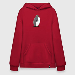 Толстовка-худи оверсайз Мультяшный пингвин сбоку, цвет: красный