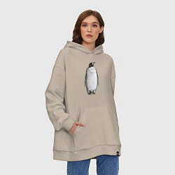 Толстовка-худи оверсайз Пингвин стоит анфас, цвет: миндальный — фото 2