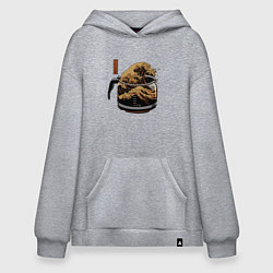 Худи оверсайз Большая волна в Канагаве в чайнике с кофе