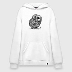 Толстовка-худи оверсайз Совёнок гравюра, цвет: белый