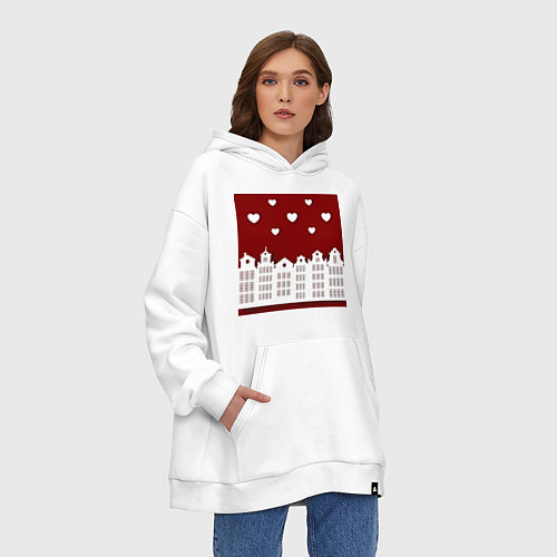 Худи оверсайз Белые картонные домики и сердца / Белый – фото 3