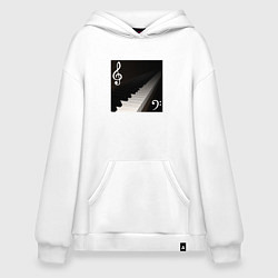 Толстовка-худи оверсайз Скрипичный и басовый ключи с клавиатурой фортепиан, цвет: белый