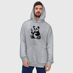 Толстовка-худи оверсайз Сидящая панда с бамбуком в лапе, цвет: меланж — фото 2