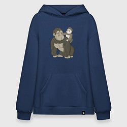 Толстовка-худи оверсайз Мультяшная горилла с детенышем, цвет: тёмно-синий