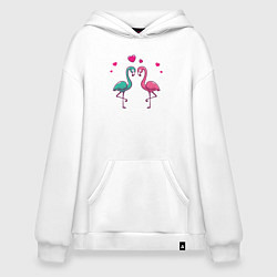 Толстовка-худи оверсайз Flamingo love, цвет: белый