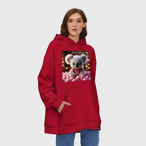 Худи оверсайз Игрушечная коала и надпись: зато я очень красивый / Красный – фото 3