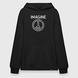 Толстовка-худи оверсайз Imagine peace, цвет: черный