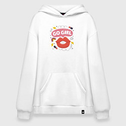 Толстовка-худи оверсайз Go girl lips, цвет: белый