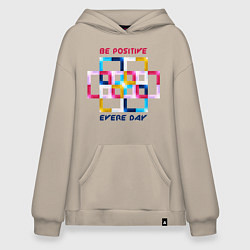 Толстовка-худи оверсайз Абстракция позитив, цвет: миндальный