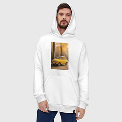 Толстовка-худи оверсайз Желтый ретро автомобиль, цвет: белый — фото 2