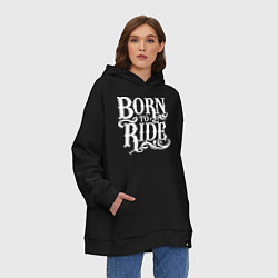 Толстовка-худи оверсайз Born to ride - рожденный ездить, цвет: черный — фото 2