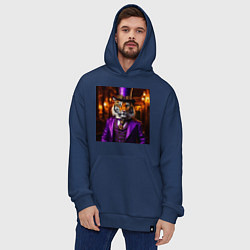 Толстовка-худи оверсайз Тигр в сиреневом костюме стиль стимпанк, цвет: тёмно-синий — фото 2