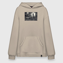 Толстовка-худи оверсайз Маяк в графике, цвет: миндальный