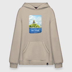 Толстовка-худи оверсайз Акварель Исаакиевский Собор с надписью Питер - это, цвет: миндальный