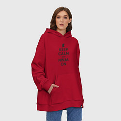 Толстовка-худи оверсайз Keep calm and ninja on, цвет: красный — фото 2