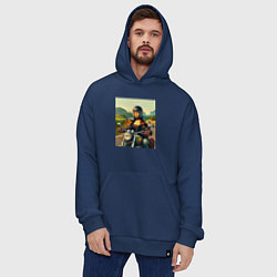 Толстовка-худи оверсайз Mona Lisa on a motorcycle - ai art, цвет: тёмно-синий — фото 2
