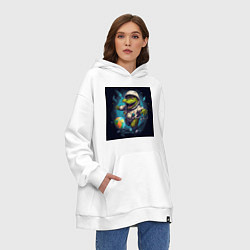 Толстовка-худи оверсайз Крокодил в космосе, цвет: белый — фото 2
