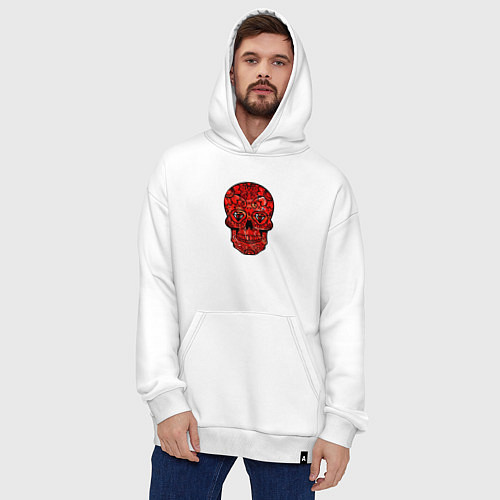 Худи оверсайз Red decorative skull / Белый – фото 4