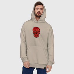 Толстовка-худи оверсайз Red decorative skull, цвет: миндальный — фото 2