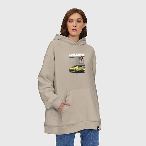 Худи оверсайз Невероятный nissan skyline / Миндальный – фото 3