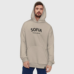 Толстовка-худи оверсайз Sofia never alone - motto, цвет: миндальный — фото 2