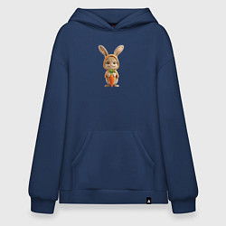 Толстовка-худи оверсайз Веселый заяц - кролик с морковкой, цвет: тёмно-синий